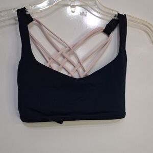 Chic Black and Pink Strappy Sports Bra